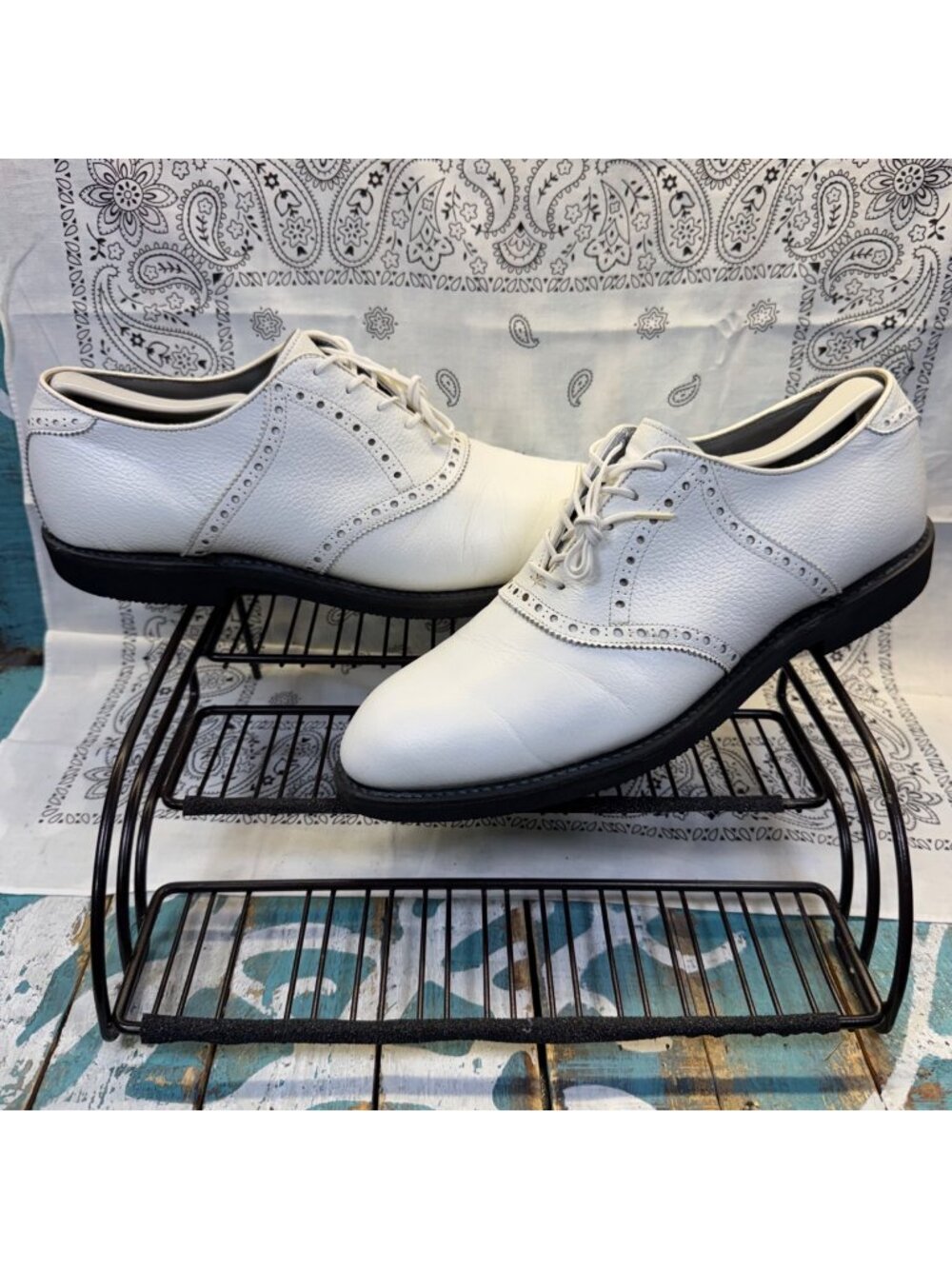 VTG FOOTJOY 55780 WHITE PEBBLE LEATHER DRESS/CLUBHOUSE GOLF/DRESS SHOES MENS 9C